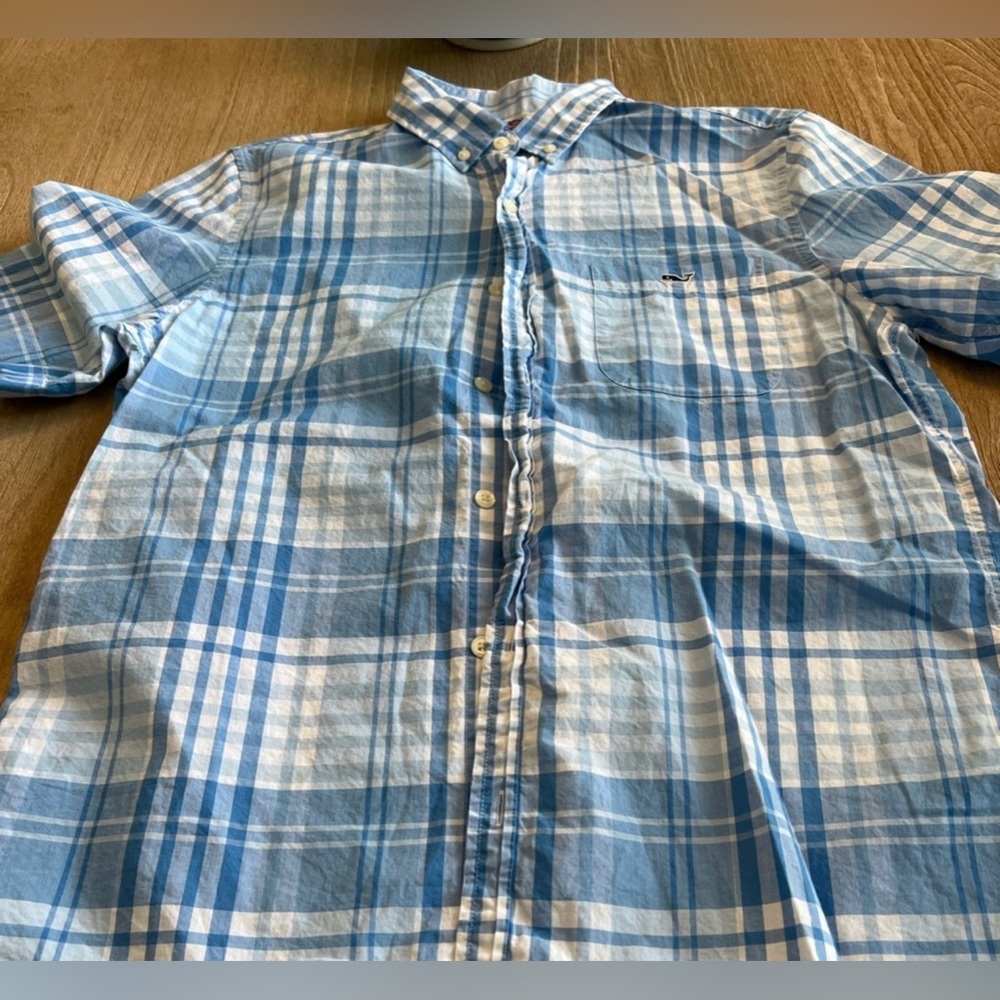 Vineyard vines blue plaid slim Tucker button up shirt size medium